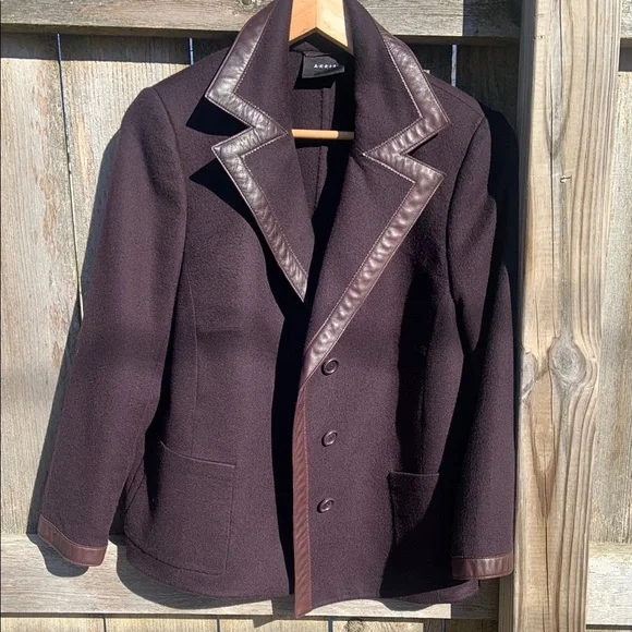 VINTAGE AKRIS Brown Blazer with Leather Trim✨✨✨ - Picture 1 of 8